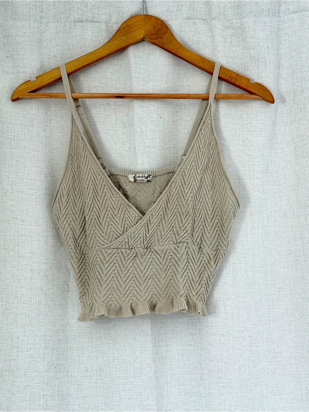 Free People Intimately Knit Surplice Ruffle Crop Top Cami - Oatmeal / Tan xs/s